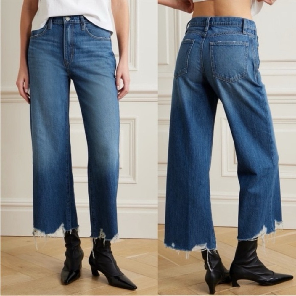 FRAME Beluga Modern Chew Distressed Wide Cropped Denim Jeans Size 26 - Picture 1 of 6